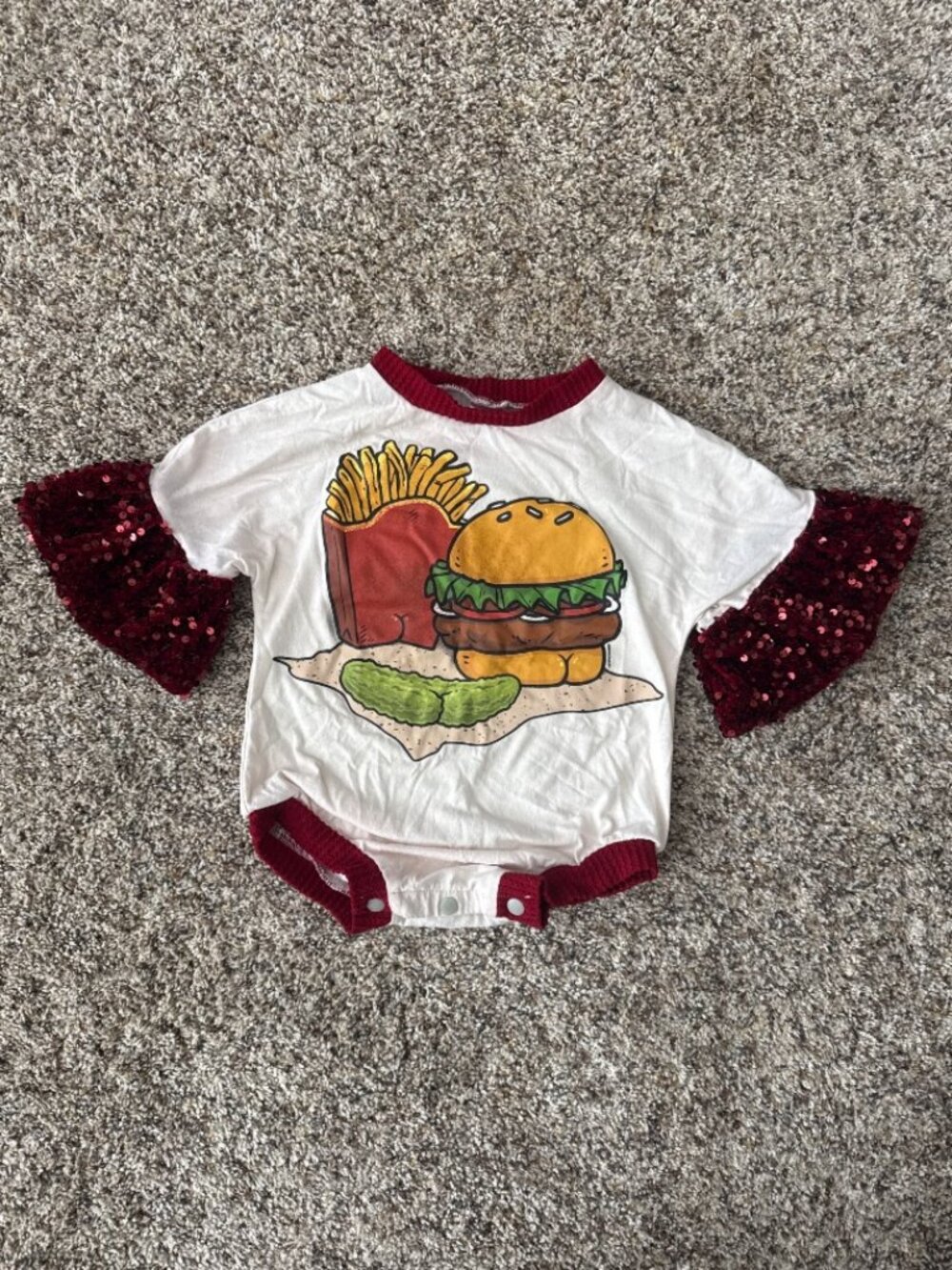 Biggin Little Burger Fries Sequin Sleeve Romper Bodysuit 18-24M